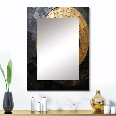 Or noir minimaliste spirales poteries - miroir décoratif spirales abstraites, miroir mural moderne, art imprimé en métal