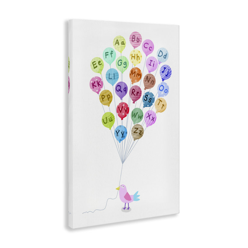 «Bird and Alphabet Ballons», art mural sur toile par Carla Daly, H 45 po x l 30 po