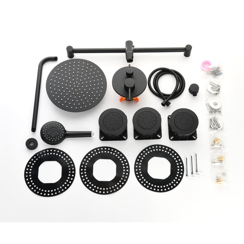 Matte Black Shower With Brass Valve Trim And Options In Sprays, Matte Black