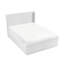 Grand lit plateforme gris avec cadre en contreplaqué et tête de lit à oreilles élégante, décor de chambre à coucher contemporain, lit moderne avec placement direct de matelas, cadre, mobilier, aucun sommier nécessaire