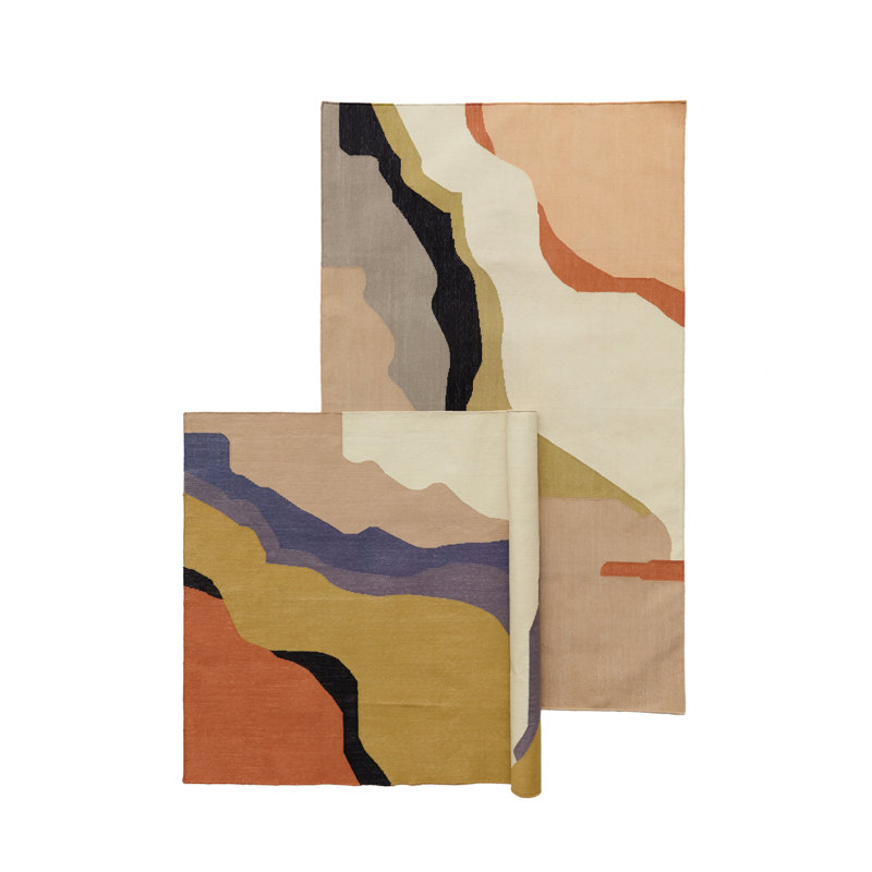 Rectangle Agate Abstract Flatweave Cotton Area Rug in Beige, Rectangle 5' x 7'