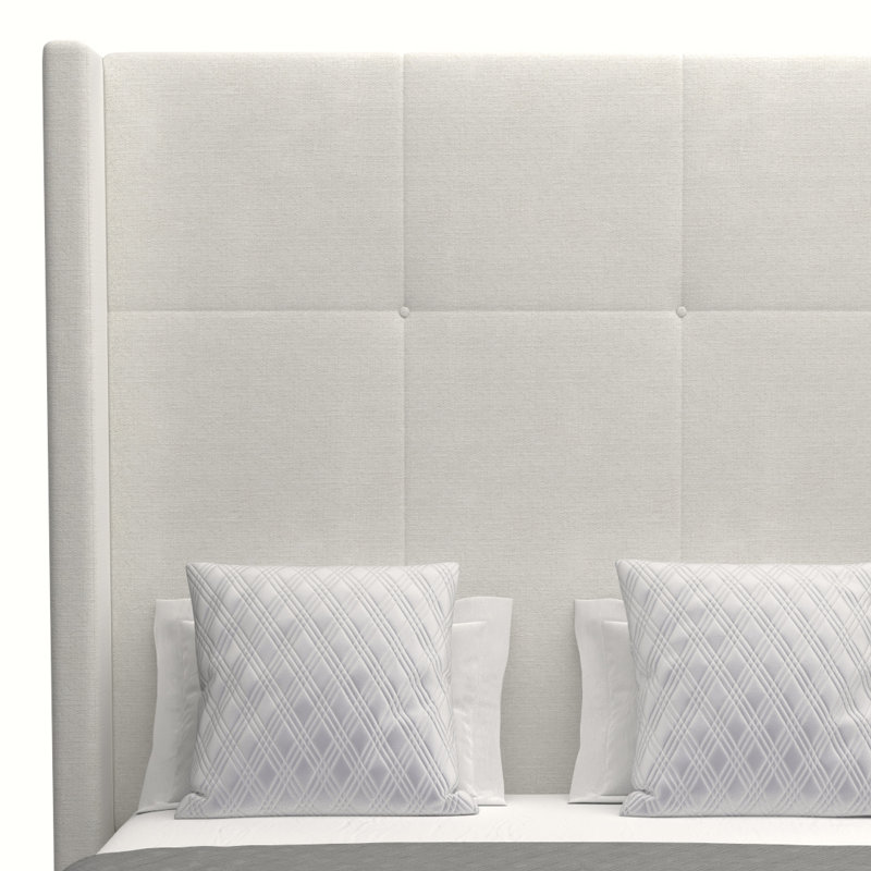 Lit tapissier standard Esparto, Grand lit taille haute, Revolution® blanc cassé