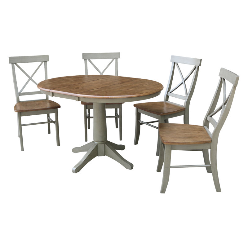 Chapital Extendable Solid Wood Dining Set, 5, Hickory/Stone