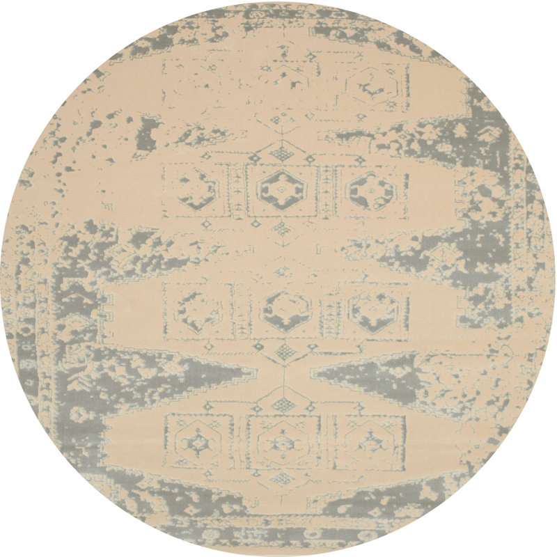 Tapis beige/gris contemporain, Rond 8 pi