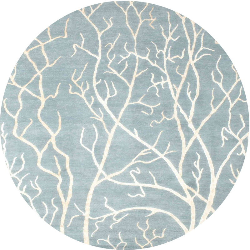 Tapis de zone bleu contemporain, Rond 8 pi