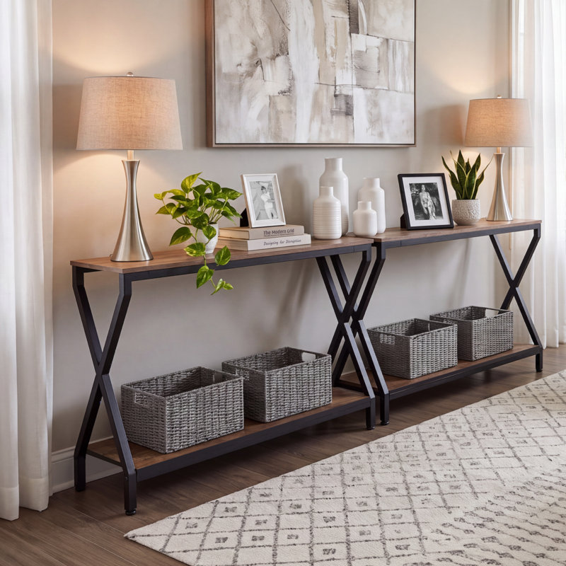  Slim Console Table, Narrow Sofa Table, 41.4"x11.8"x29.3", Rustic Brown