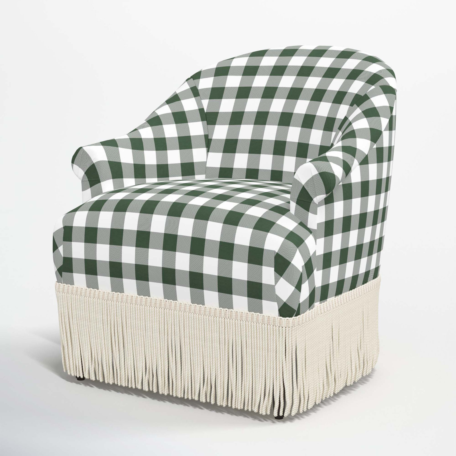 Callie Cotton Upholstered Barrel Chair, Classic Gingham Evergreen, Ivory