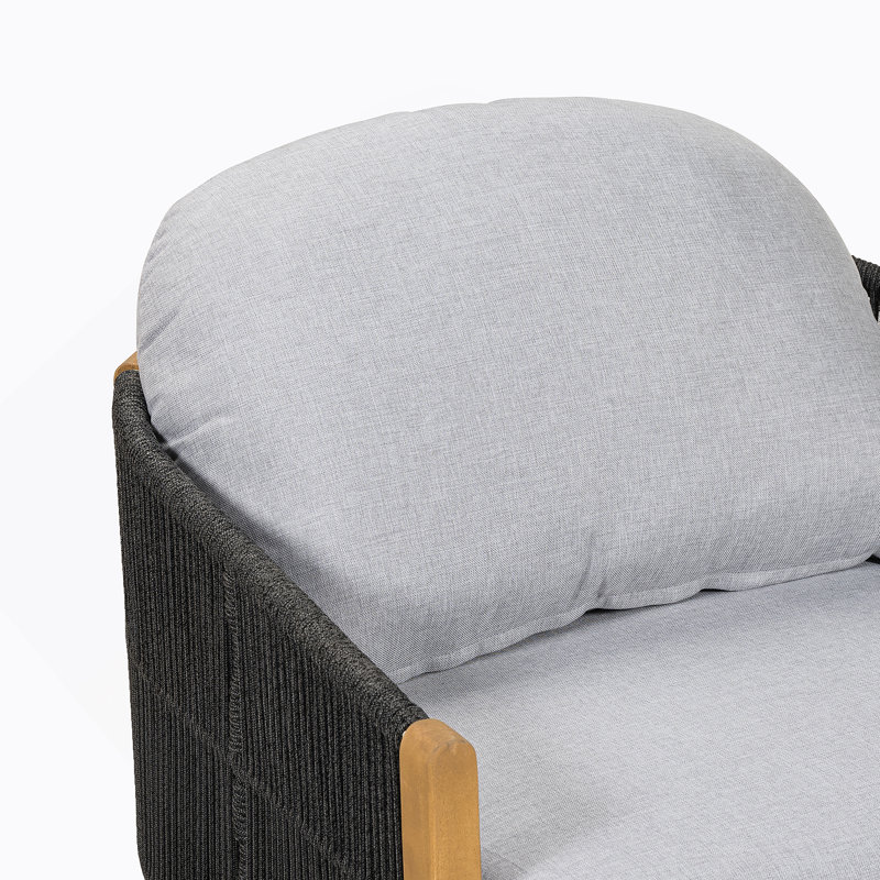 Fauteuil club d'extérieur en bois, corde gris foncé avec coussin gris, 1, Coussin gris / cadre gris-teck foncé