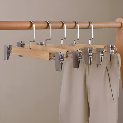 Cintres pour pantalons en bois massif avec pinces anti-plis sécuritaires