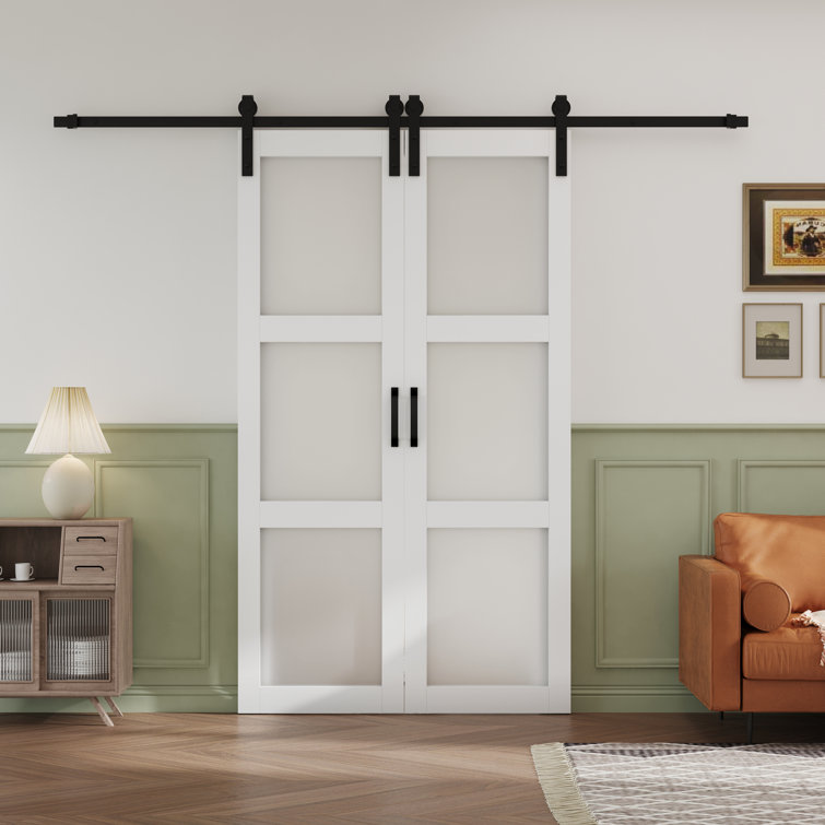 Double Sliding Glass Barn Door with Installation Hardware Kit