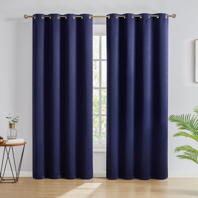 Gerlach Polyester Blackout Thermal Grommet Curtain Pair, 52" W x 96" L, Navy Blue