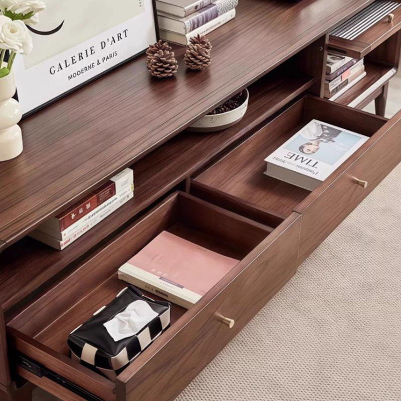 Meuble télé en bois massif rétro au design classique, H 20,07 po x L 78,74 po x l 15,74 po