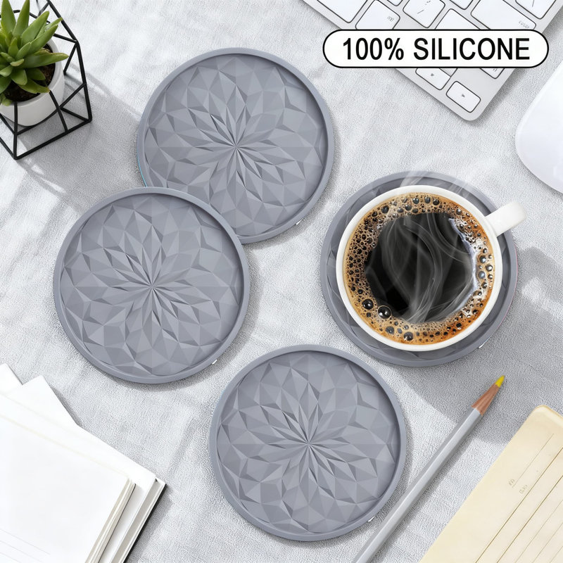 Sous-verres en silicone de qualité supérieure avec support, paquet de 6 tapis anti-dérapants pour boissons chaudes et froides, plateau profond épaissi pour une protection maximale contre les déversements sur toutes les surfaces de table