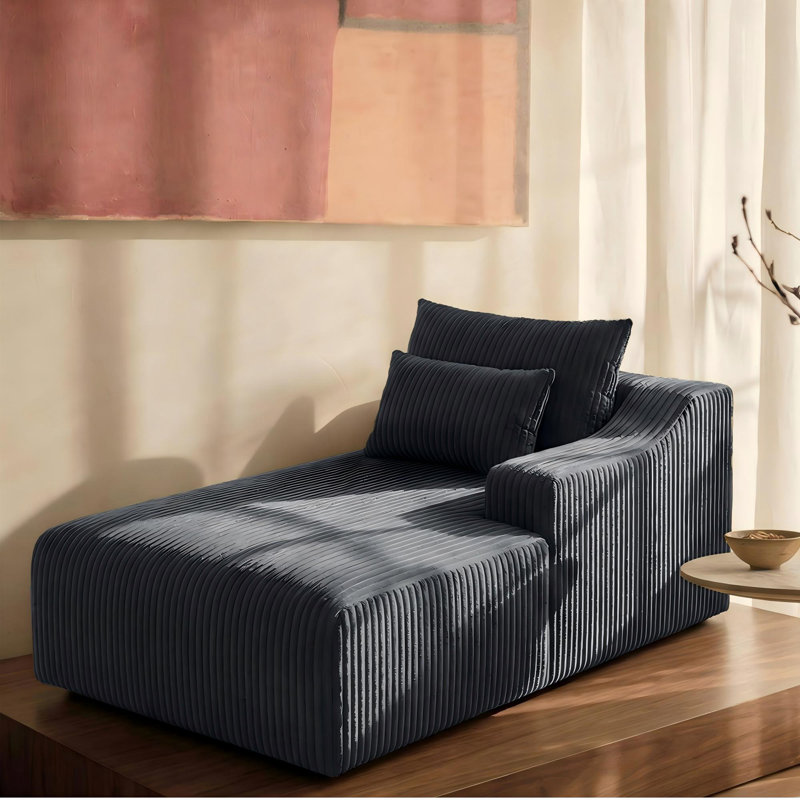 Méridienne à compression moderne en velours côtelé confortable avec coussins pour le salon, Velours côtelé gris