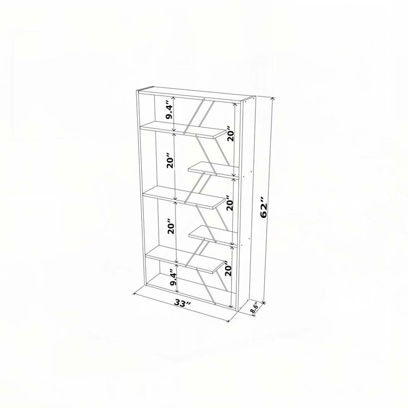 Étagère à cadre ouvert en bois à 6 tablettes avec bibliothèque industrielle pour le bureau et le salon, grandes bibliothèques modernes, noyer
