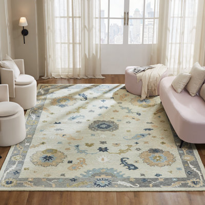 Tapis gris multicolore en laine touffeté à la main Sundara Botanique