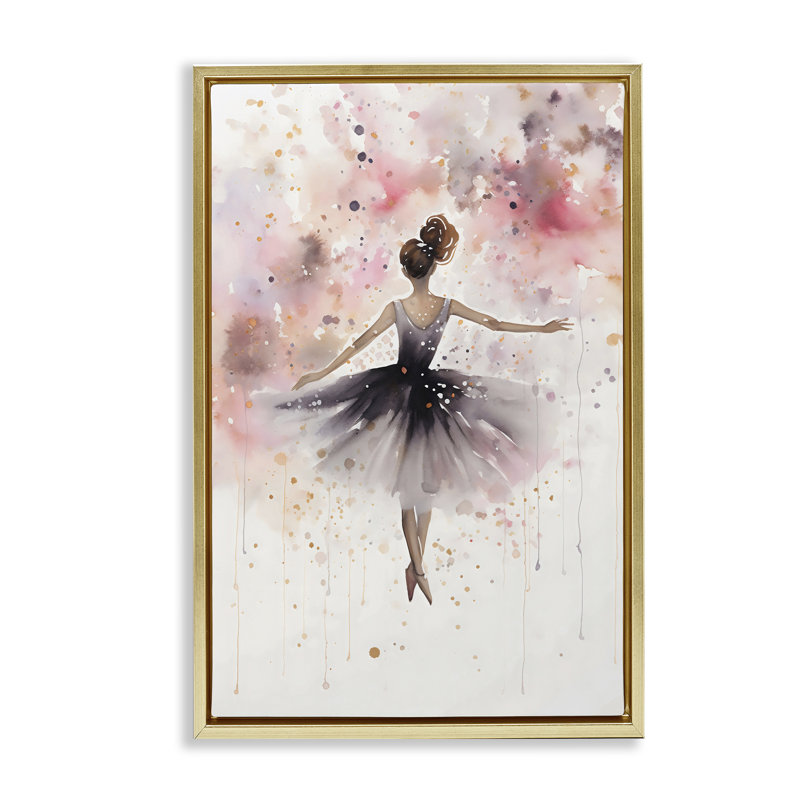 Cadre flottant Watercolor Ballerina Atmosphere, design by Creative Studio, H 31 po x l 21 po, Cadre flottant métallique doré