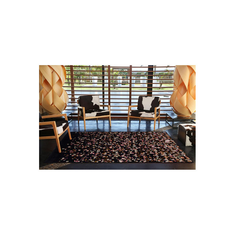Tapis décoratif à motif floral noir, Sous-tapis carré 3 pi 3 po inclus