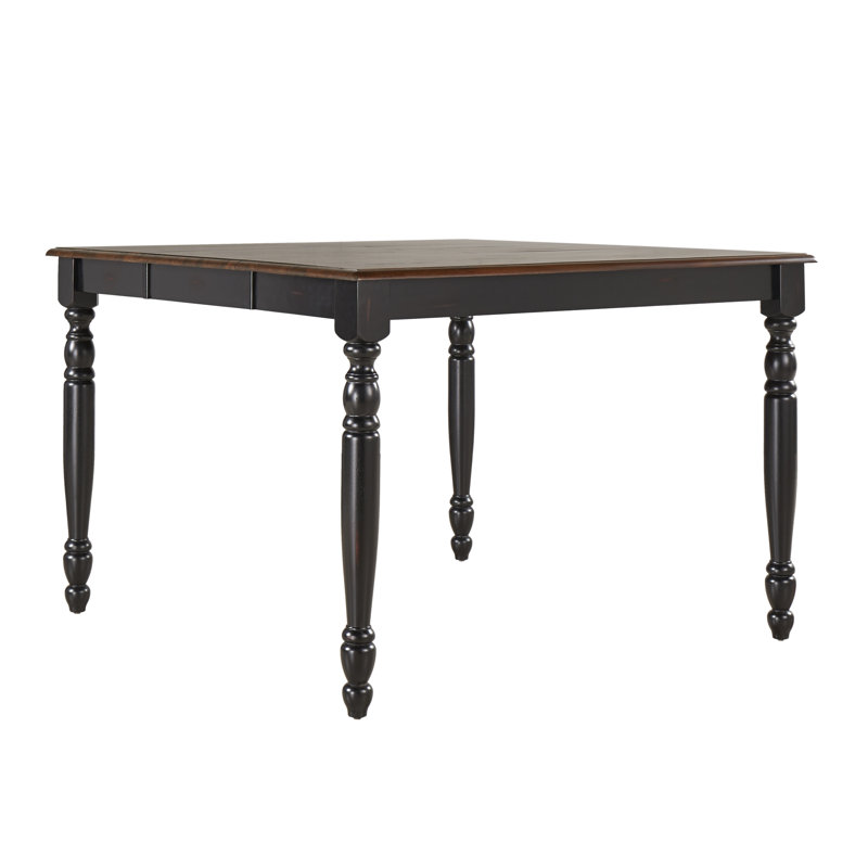 Table de salle à manger en bois d'hévéa massif à hauteur de comptoir à rallonge papillon Alyssha, Noir antique