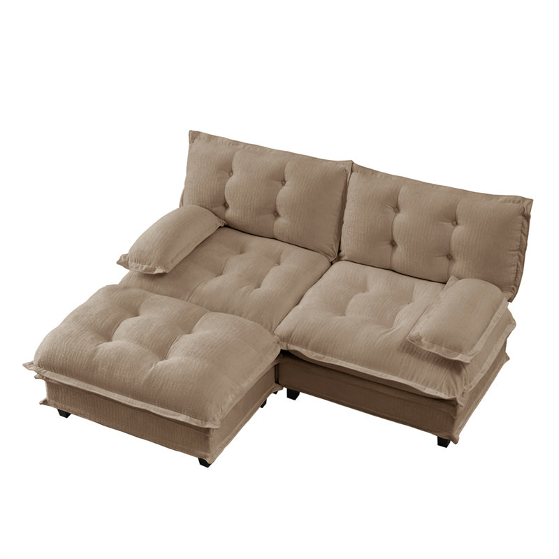 2-Seater L-Shaped Sectional, Light Coffee Chenille