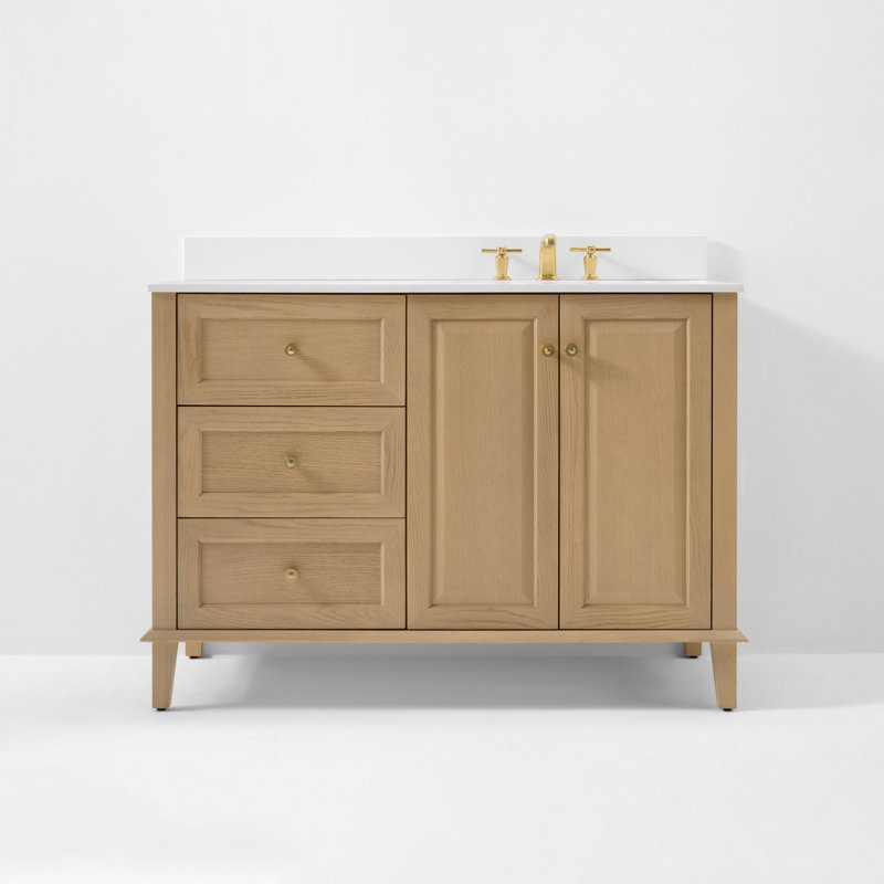 Ensemble de meuble-lavabo simple 48 po Hannah, Blanc, Oui, Chêne / or brossé