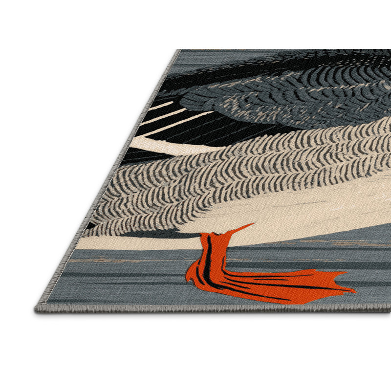 Washable Common Merganser Birds Area Rug, Round 4'