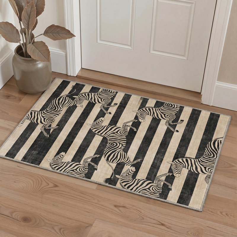 Tapis à motif zébré Bungalow Rose Safari, Rectangle 5 pi x 7 pi