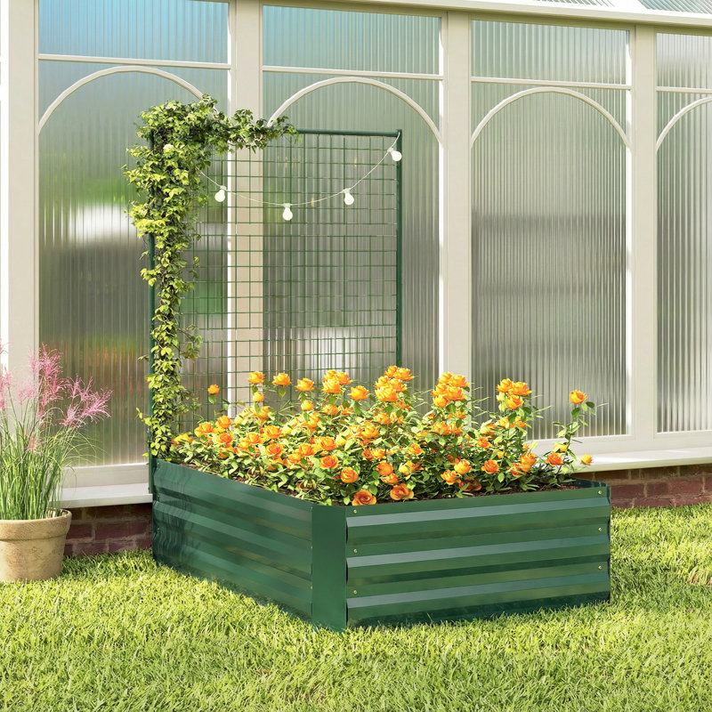 Lit de jardin surélevé galvanisé avec treillis, fond ouvert, vert, H 50,8 po x l 31,5 po x P 31,5 po, Vert