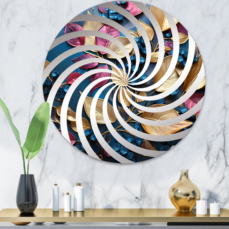 Miroir décoratif tourbillon doré et bleu en hiver III - MIR114780-Round, 31,4 po x 31,4 po