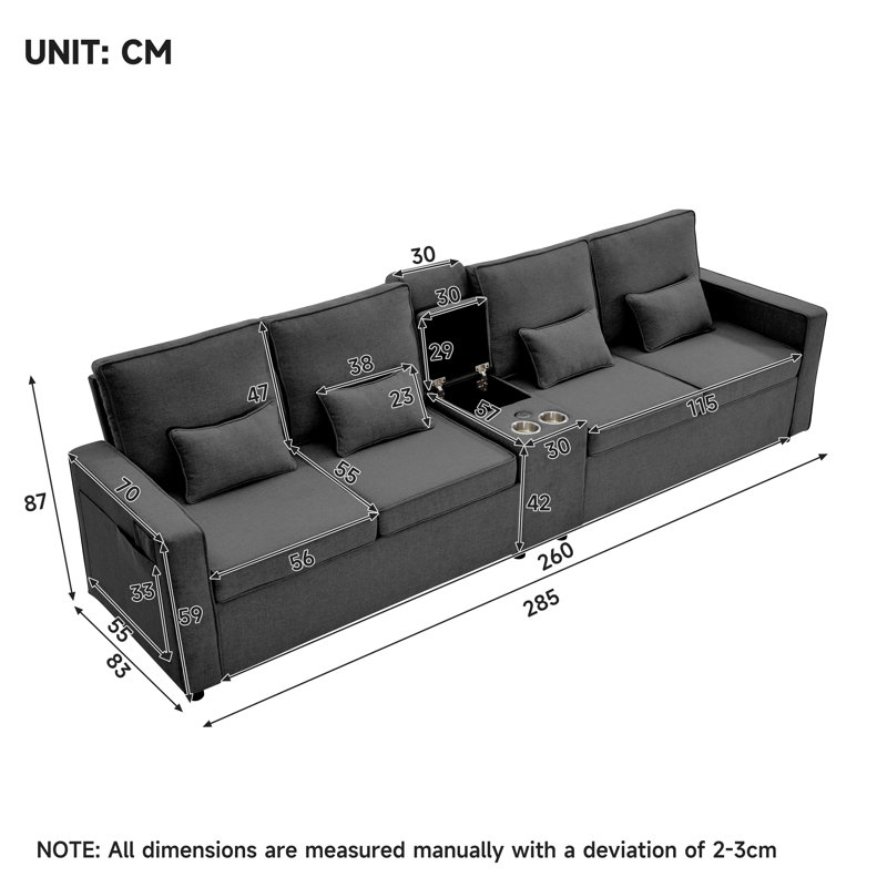 4 Seater Linen Sofa, Grey