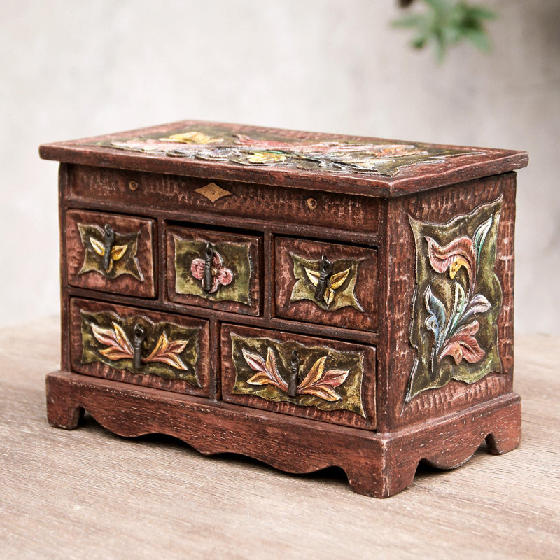 Boîte à bijoux en cuir et bois