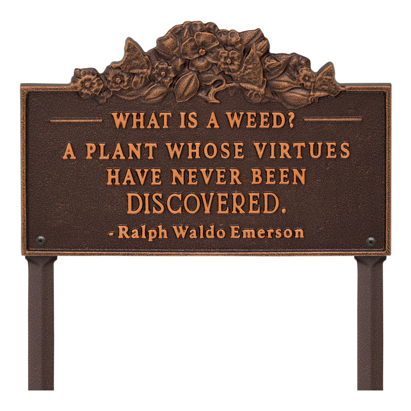What is a Weed Garden Lawn Plaque, Antique Copper, 14