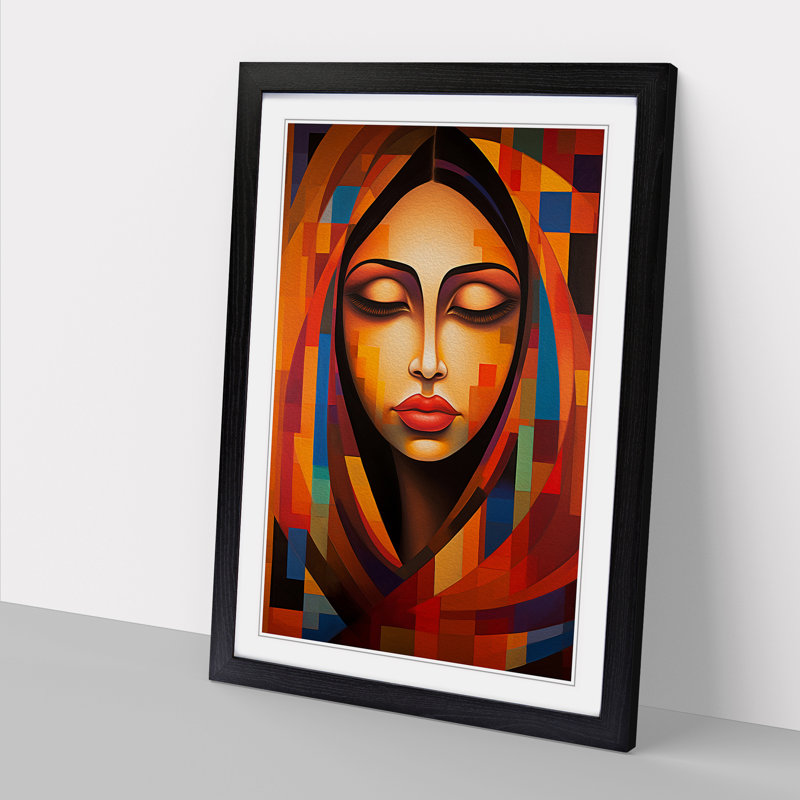 Indian Woman Orphism No.3 - Single Picture Frame Print on Wood, Black, 34cm H x 25cm W x 2cm D