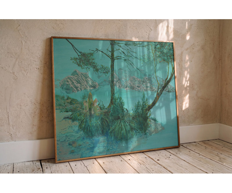 Serene Teal Lake Print by Other Artist, 60 × 40, Framed Print, Brown