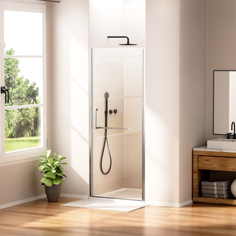 Porte de douche pivotante sans cadre réglable H 29 po x l 72 po Yingze, porte de douche en verre trempé Sgcc de 6 mm