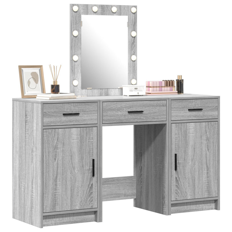 Dressing Table with Mirror, Grey Sonoma
