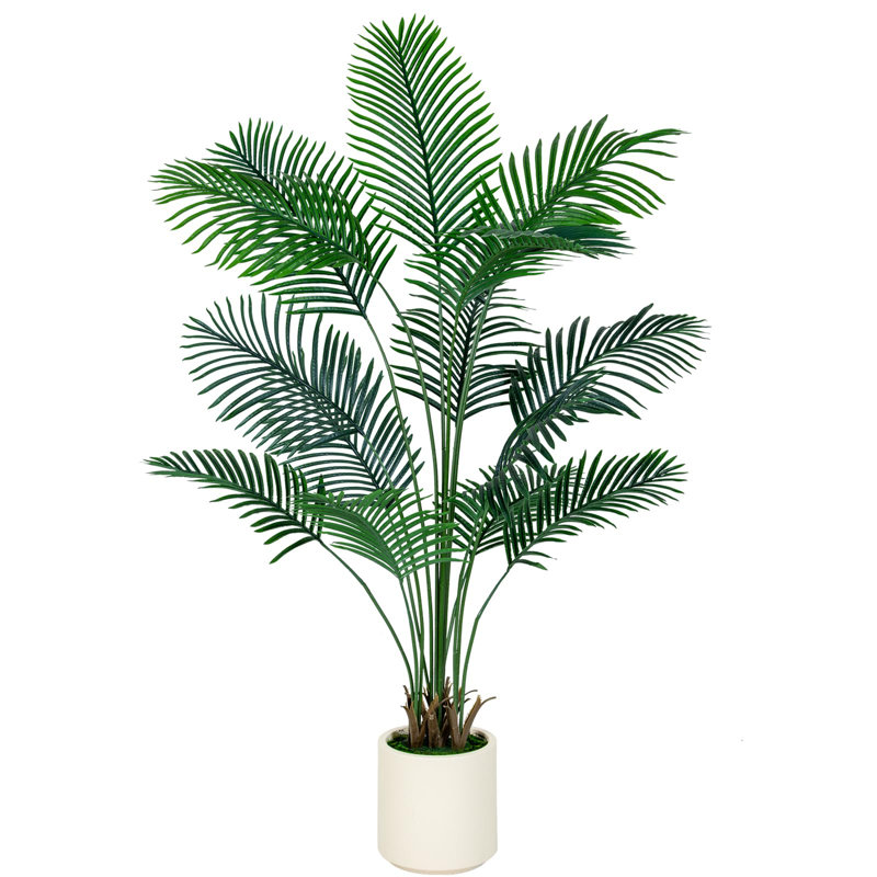 Grand pot à fleurs 6 pi en forme de palmier blanc avec tronc en bois naturel - Décoration d'intérieur pour la maison / le bureau
