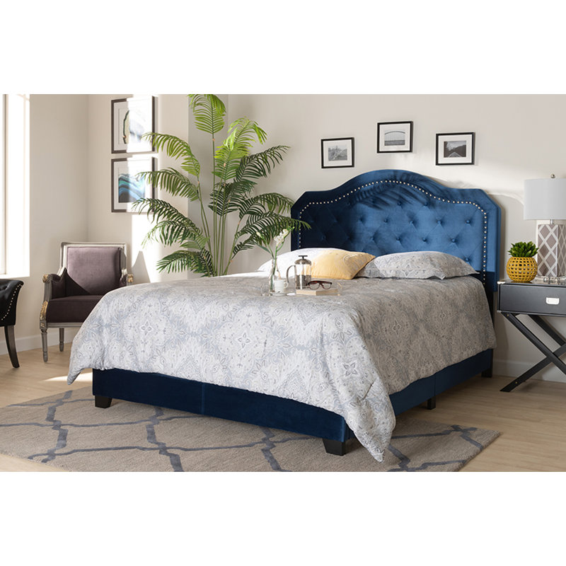 Lit standard capitonné avec rangement Fraley, Grand, Bleu marine