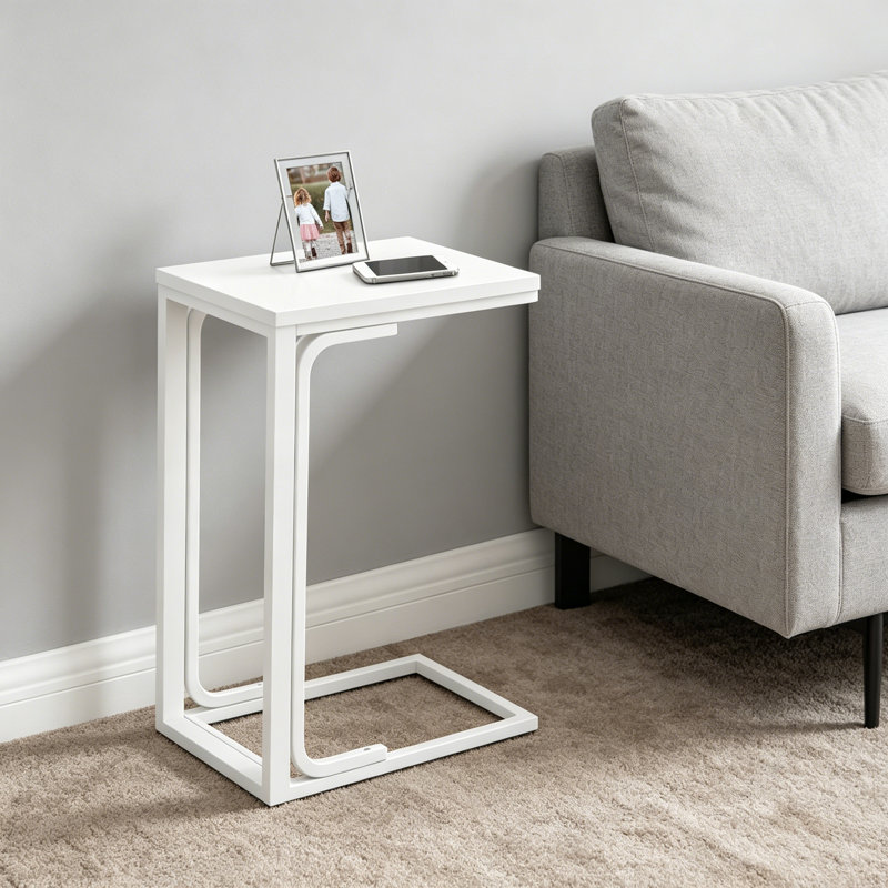 Petite table basse moderne en forme de C, Blanc