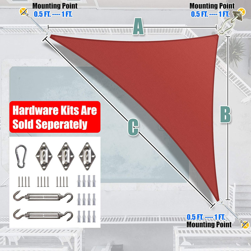 Amgo Right Triangle Sun Shade Sail with Hardware Kit, Red, 12 ft. x 17 ft.
