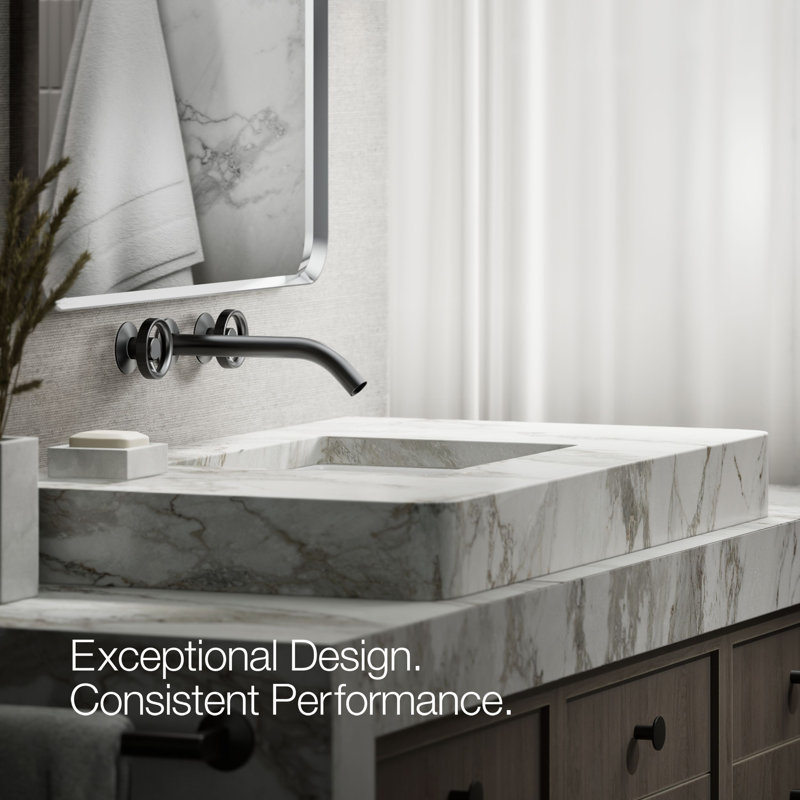 Components Wall-Mount Bathroom Sink Faucet Trim with Industrial Handles, Matte Black
