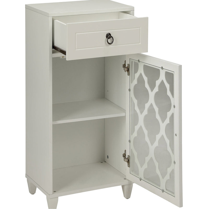 Table d'appoint blanche avec tiroir escamotable et pieds en verre attrayants
