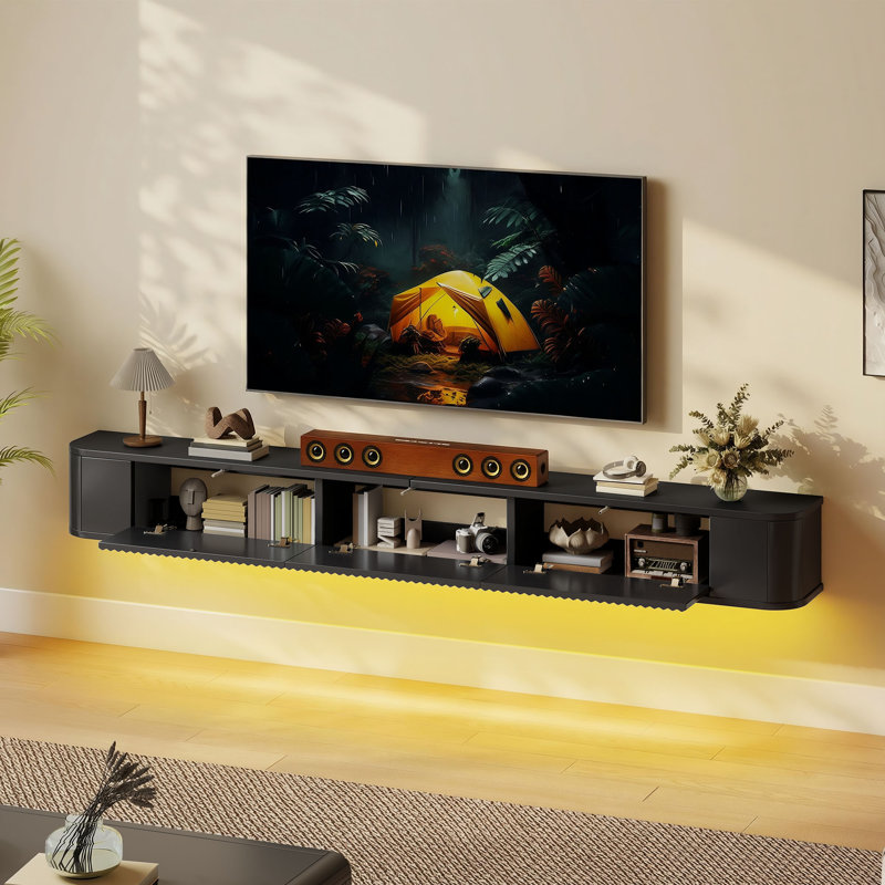 Wall Muonted TV Stand, Black, 20cm H x 180cm L x 25cm W