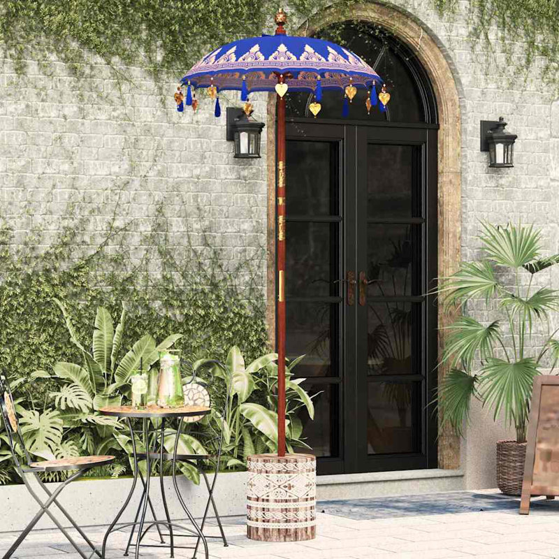 Balinese Parasol Cotton, Solid Wood, 250cm H x 95cm W x 95cm D, Blue/Brown