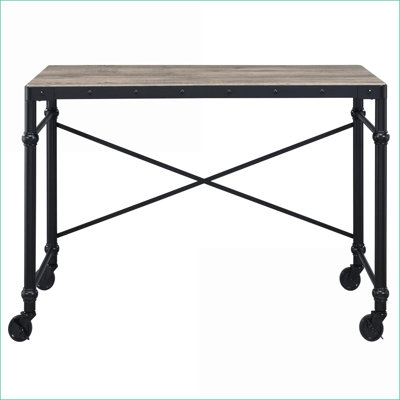 Bureaux, chêne rustique industriel & amp; Bureau d'écriture noir avec roulettes | 47,5 po de largeur | Noir + brun | Bois et métal