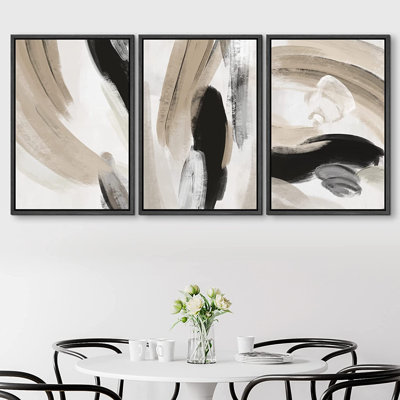 Ensemble de 3 peintures sur toile avec cadre flottant