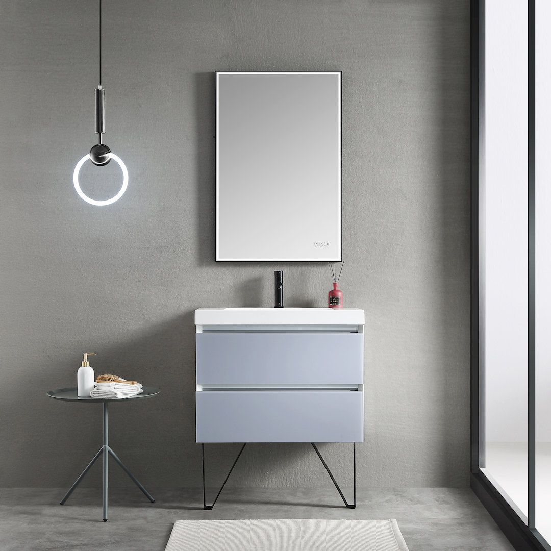 Fahriye 30'' Single Bathroom Vanity with Acrylic Top with Mirror Orren Ellis Top 