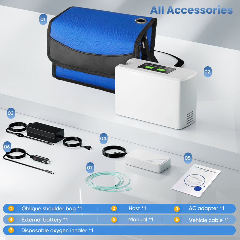 Machine à oxygène compacte 3L avec accessoires et sac pour les commandes intelligentes de voyage / maison pour tous les âges