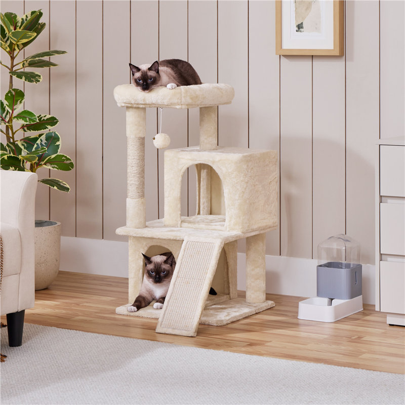 36? h multilevel cat tower with double condos Therese, Beige