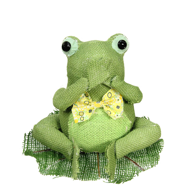 7.5" Green Yellow and White Decorative Sitting Frog Spring Decoration